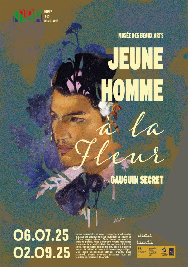 affiche exposition gauguin du musée des beaux arts fond chamarré