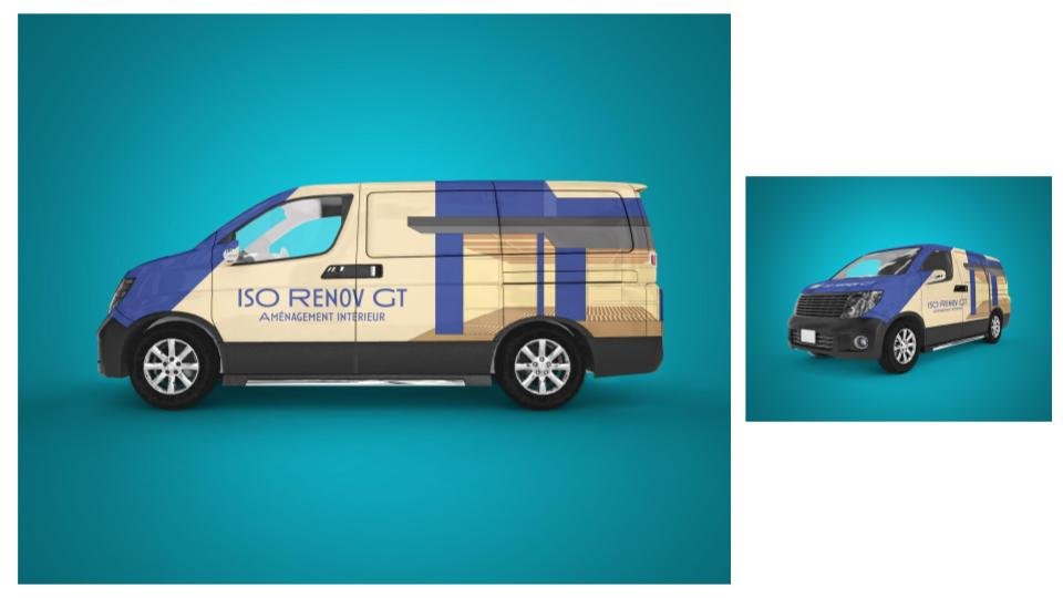 habillage de van aux couleurs de l'entreprise de rénovation iso renov gt 1